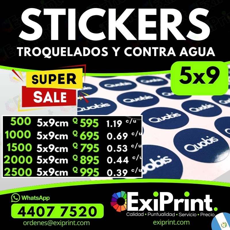 Oferta 500 Stickers 5x9 troquelados y contra agua